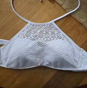 Venus bright white crochet high neck halter bikini top